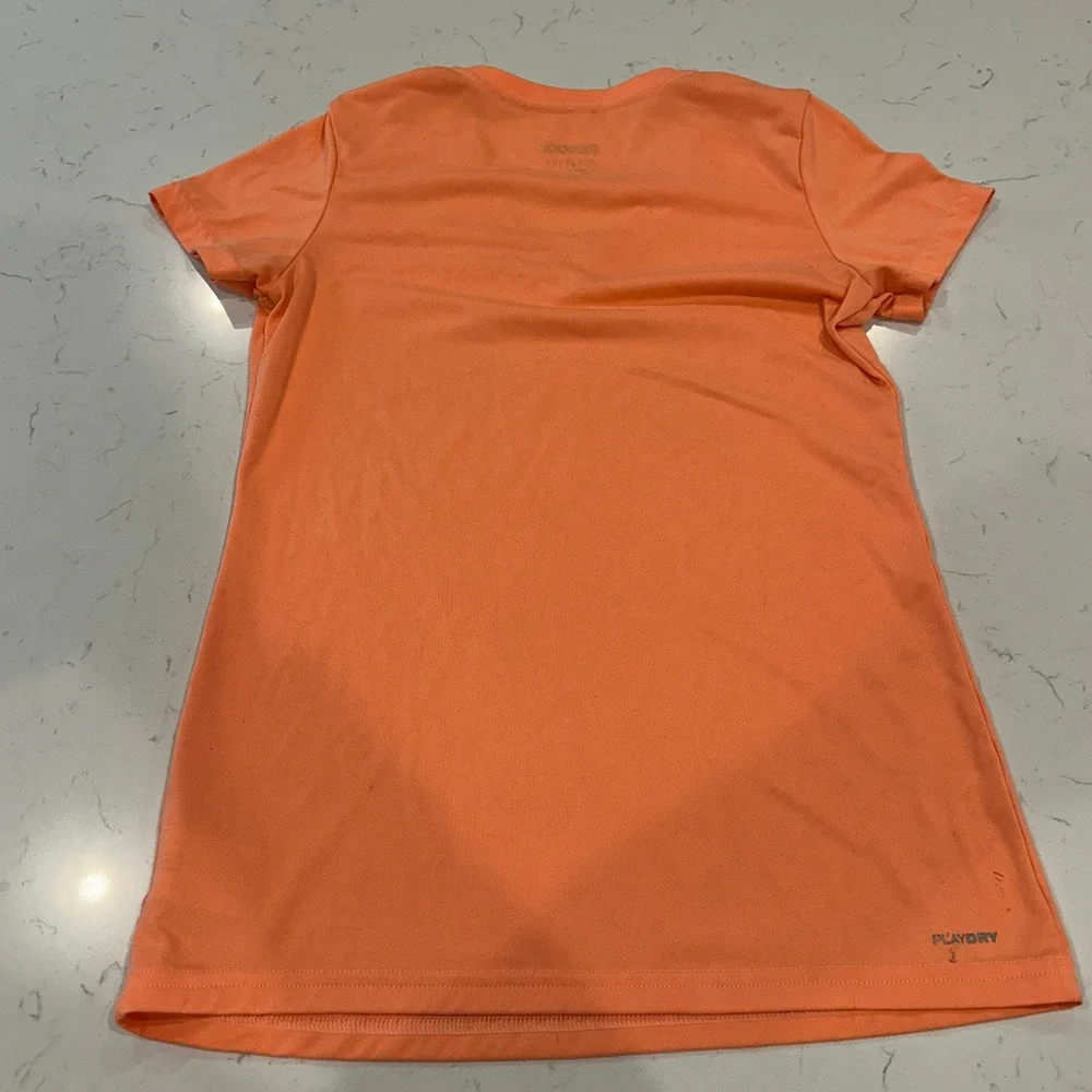 Reebok PlayDry Orange V-Neck Performance T-Shirt Womens Small Short Sleeve